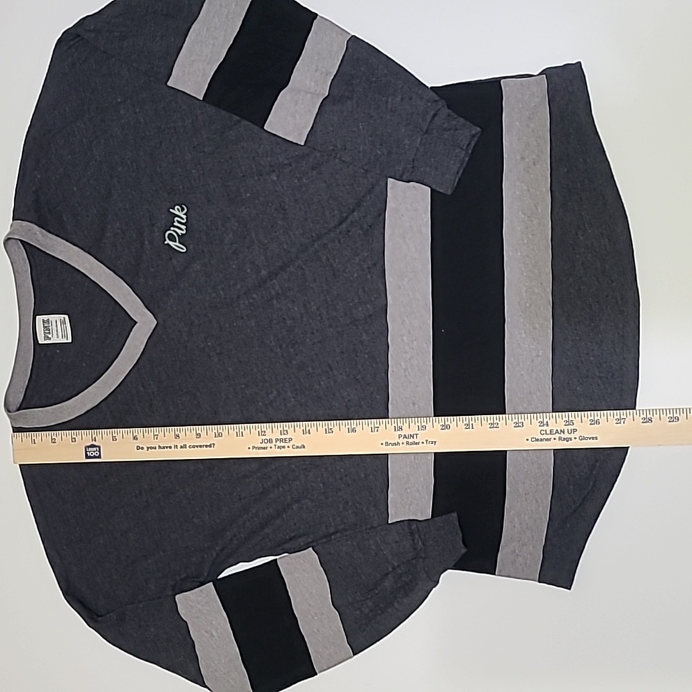 PINK VICTORIA'S SECRET Gray Drop Shoulder V-Neck Long Sleeve Tee Shirt - Small - Picture 9 of 12